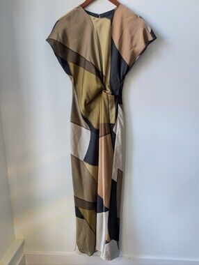 NWT Zara Geometric Colorblock Midi Dress XS Abstract Cap Sleeve